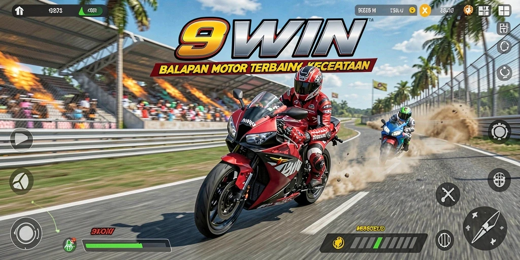 Tampilan gameplay seru 9WIN dengan balapan motor yang menegangkan.