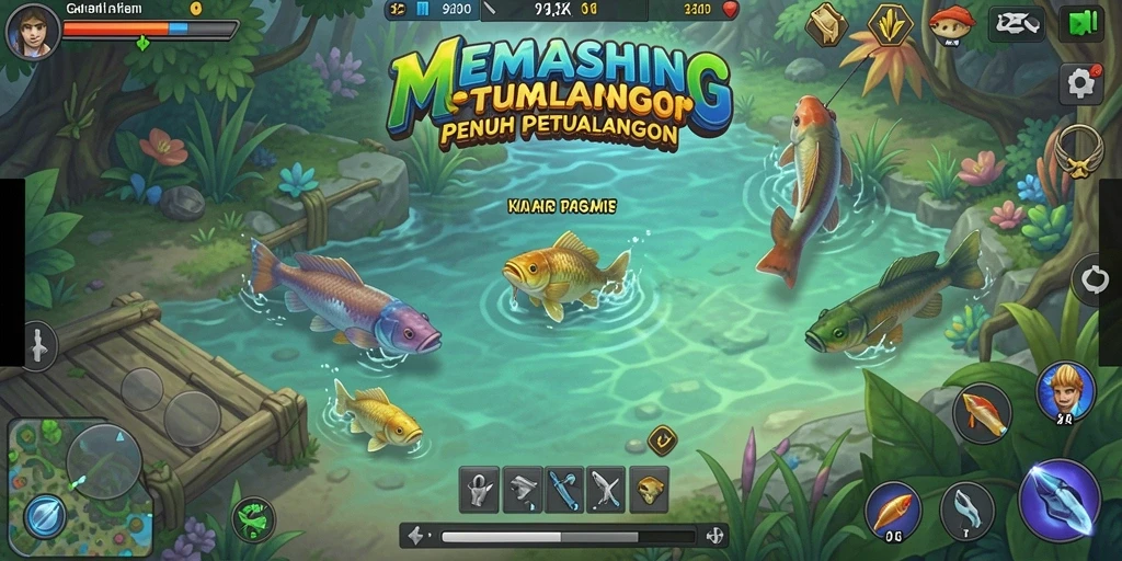 Gameplay seru dalam 9ZK menunjukkan momen menangkap ikan.
