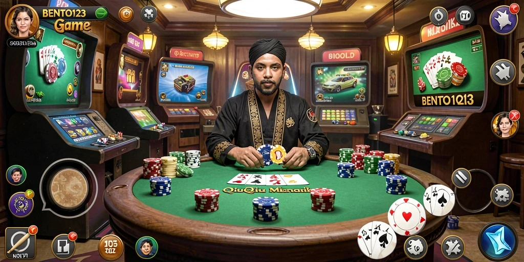 Tampilan gameplay mendebarkan BENTO123 dengan aksi kartu QiuQiu.