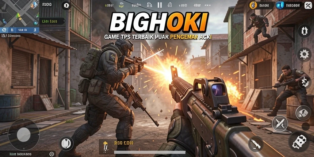 Screenshot gameplay BIGHOKI menampilkan aksi mendebarkan dalam pertempuran TPS.