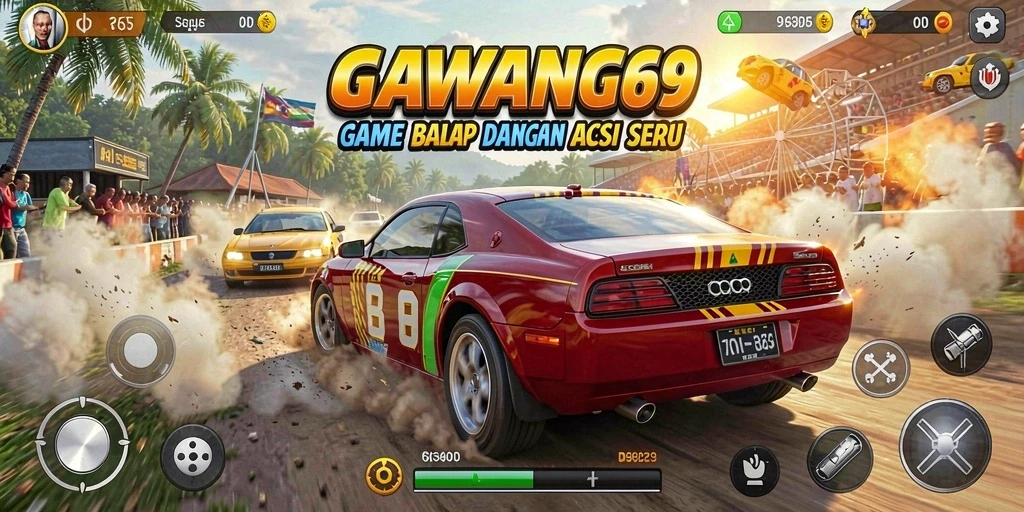 Tampilan gameplay menegangkan di trek balap GAWANG69.