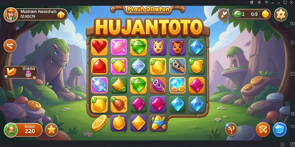 Tampilan menarik gameplay HUJANTOTO dalam pertempuran Match-3.