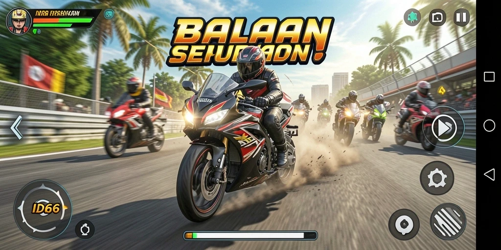 Tampilan gameplay ID66 menampilkan balapan motor yang mendebarkan.