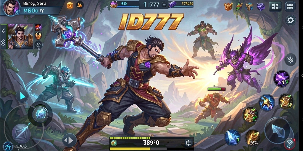 Screenshot menampilkan aksi seru dalam pertempuran MOBA ID777.