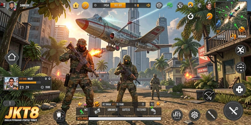 Tampilan gameplay menegangkan dan interaktif di JKT8.
