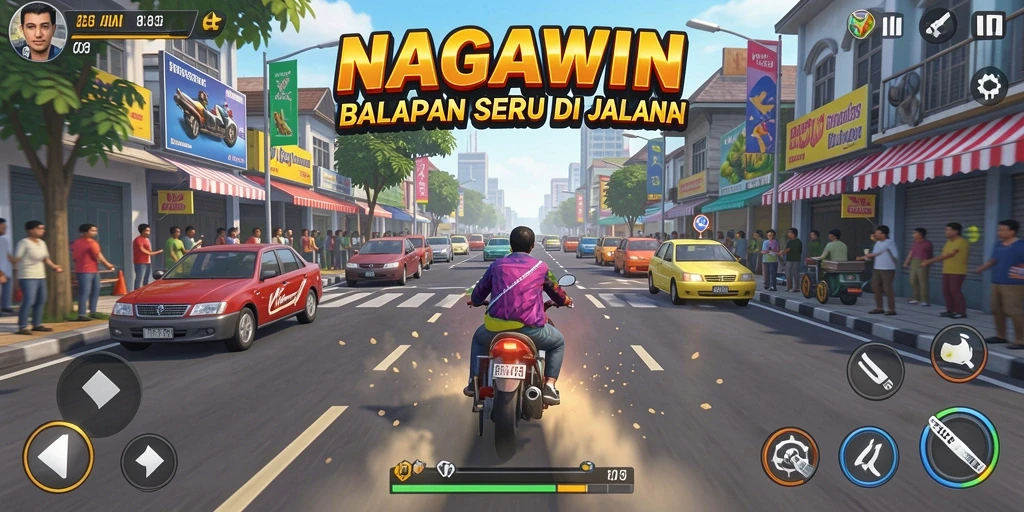 Screenshot menunjukkan aksi balapan intens di NAGAWIN.