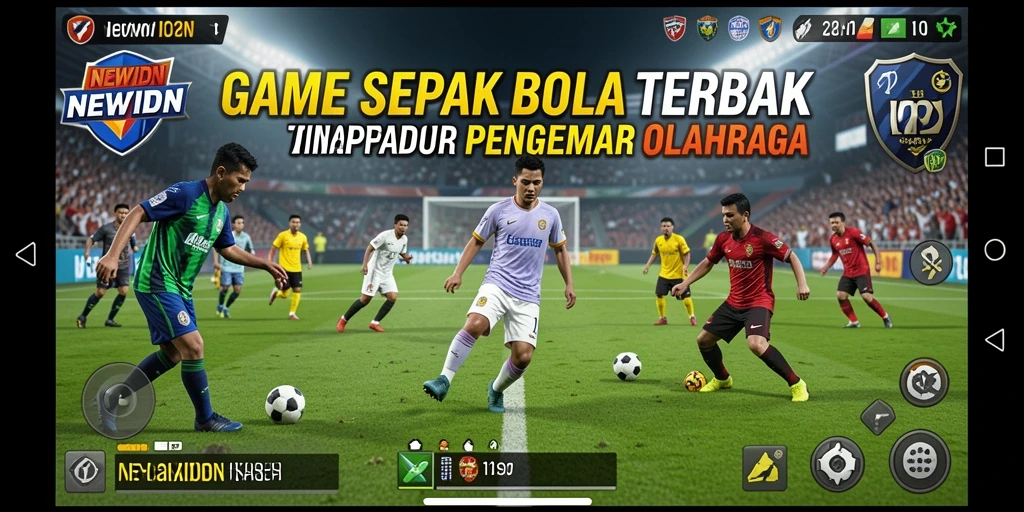 Tangkapan layar gameplay NEWIDN dengan tampilan lapangan sepak bola.