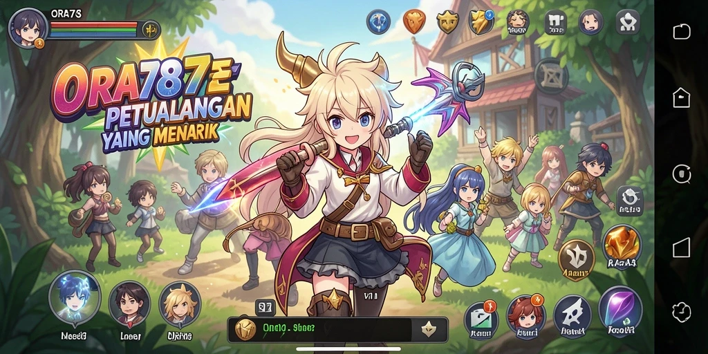 Screenshot utama ORA78 menampilkan karakter anime dalam petualangan seru.