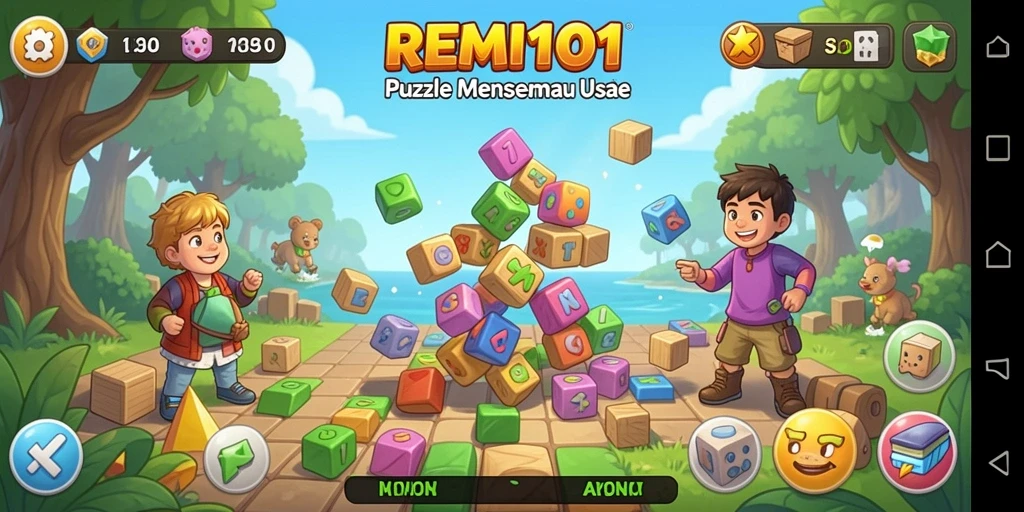 Screenshot gameplay REMI101 yang menunjukkan berbagai teka-teki menarik.