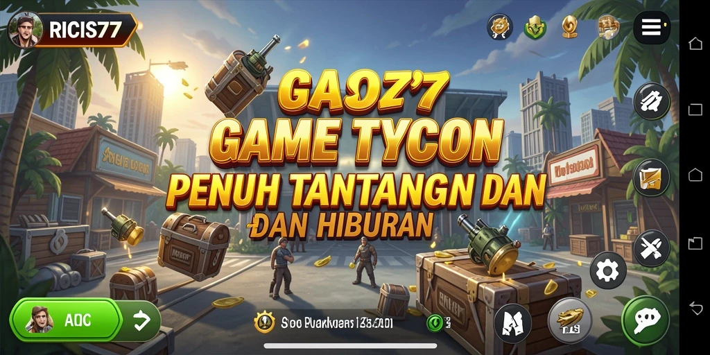 Screenshot gameplay RICIS77 menampilkan pembangunan kerajaan bisnis yang menantang.