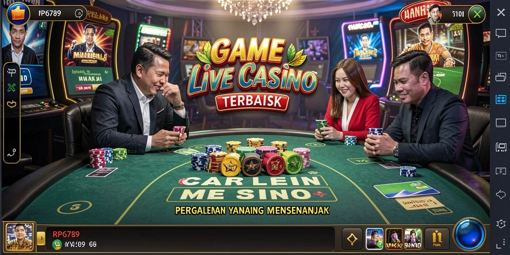 Screenshot gameplay RP6789 menampilkan dealer profesional dan suasana kasino yang mendebarkan.