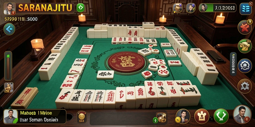 Tampilan gameplay SARANAJITU yang menampilkan proses permainan Mahjong yang seru.