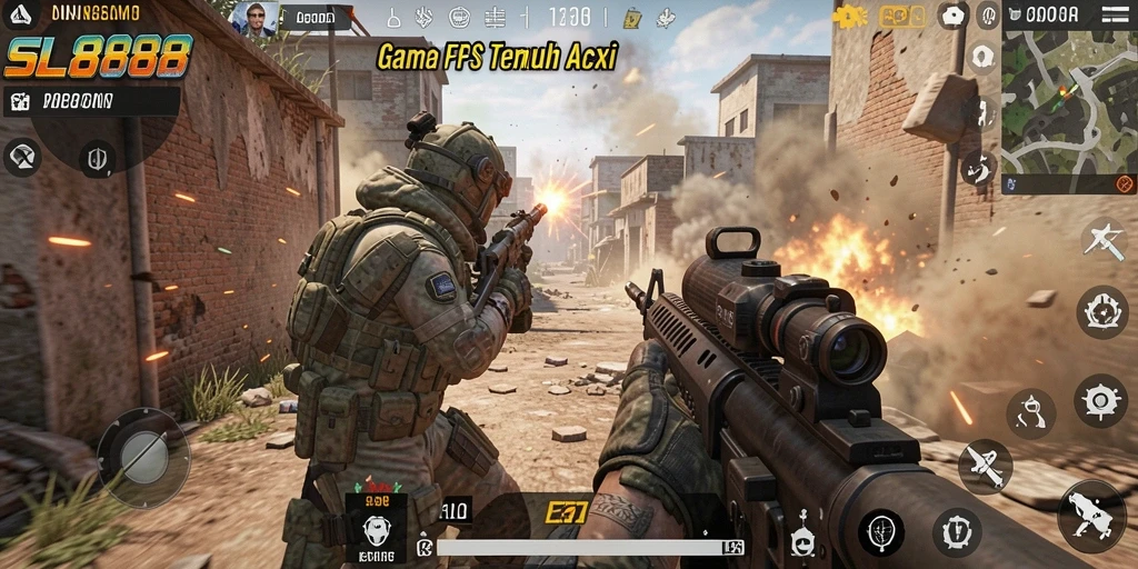 Gambar gameplay SL888 dengan aksi tembak-menembak yang mendebarkan.