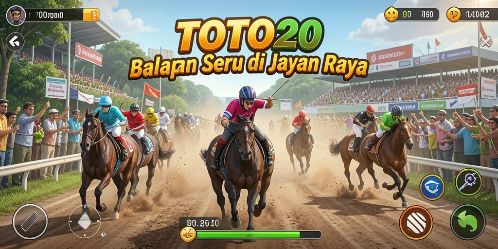 Screenshot utama TOTO20 menunjukkan mobil balap yang melaju cepat di jalan raya.